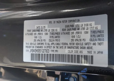 2025 Mazda Cx-90 3.3 Turbo Preferred Package z USA, uszkodzony, nr VIN JM3KKBHD6S1227803